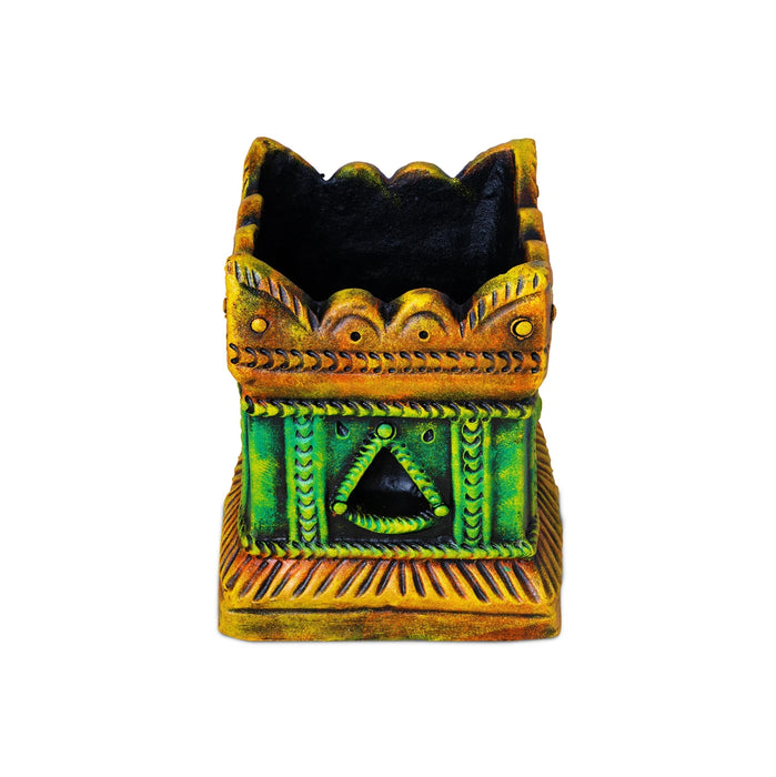 Thulasi Vrindavan - 10 x 7.5 Inches | Terracotta Colour Tulsi Maadam/ Holu Basil Plant For Pooja