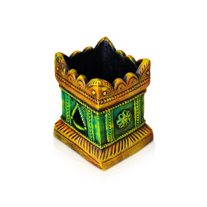 Thulasi Vrindavan - 10 x 7.5 Inches | Terracotta Colour Tulsi Maadam/ Holu Basil Plant For Pooja