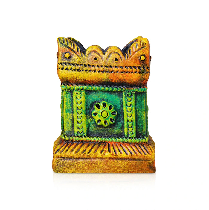 Thulasi Vrindavan - 10 x 7.5 Inches | Terracotta Colour Tulsi Maadam/ Holu Basil Plant For Pooja