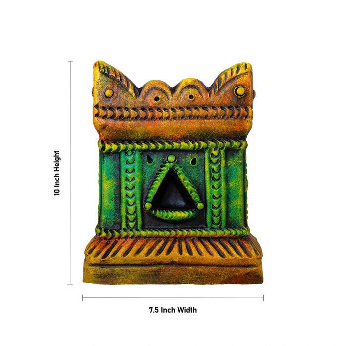 Thulasi Vrindavan - 10 x 7.5 Inches | Terracotta Colour Tulsi Maadam/ Holu Basil Plant For Pooja