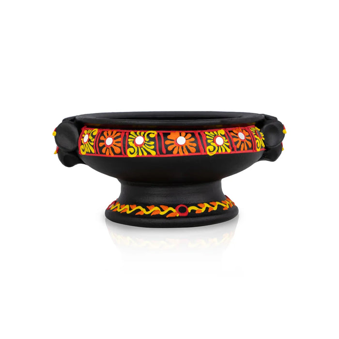 Terracotta Uruli With Base - 3 x 5 Inches | Clay Flower Pot/Decorative Urli/Traditional Bowl for Festive Décor