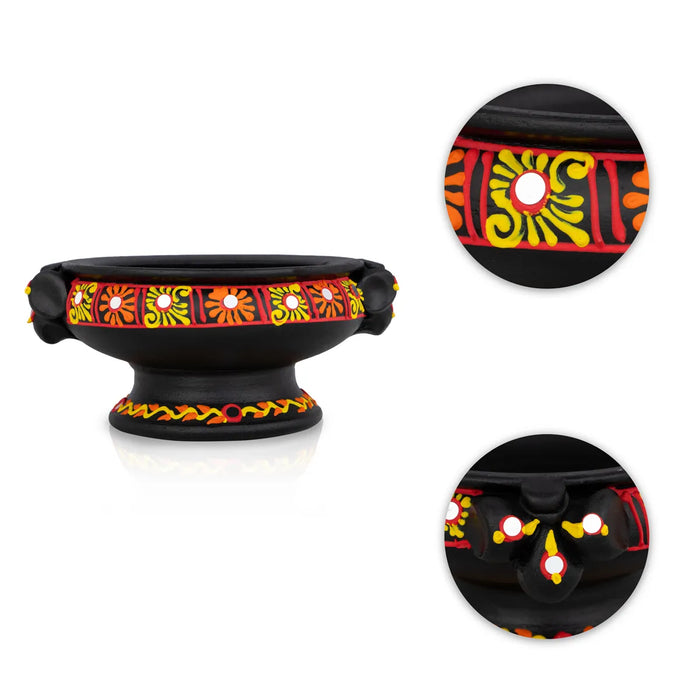 Terracotta Uruli With Base - 3 x 5 Inches | Clay Flower Pot/Decorative Urli/Traditional Bowl for Festive Décor