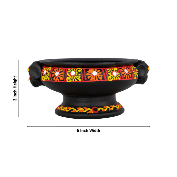 Terracotta Uruli With Base - 3 x 5 Inches | Clay Flower Pot/Decorative Urli/Traditional Bowl for Festive Décor