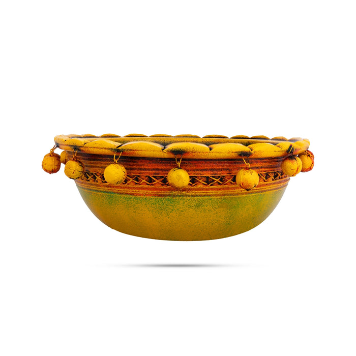 Urli with Gunguroo - 3.75 x 10 Inches | Terracotta Clay Uruli/ Decorative Flower Pot for Festive Decor