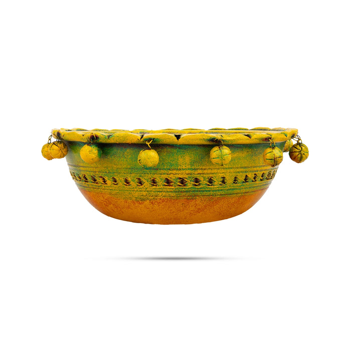 Urli with Gunguroo - 3.75 x 10 Inches | Terracotta Clay Uruli/ Decorative Flower Pot for Festive Decor