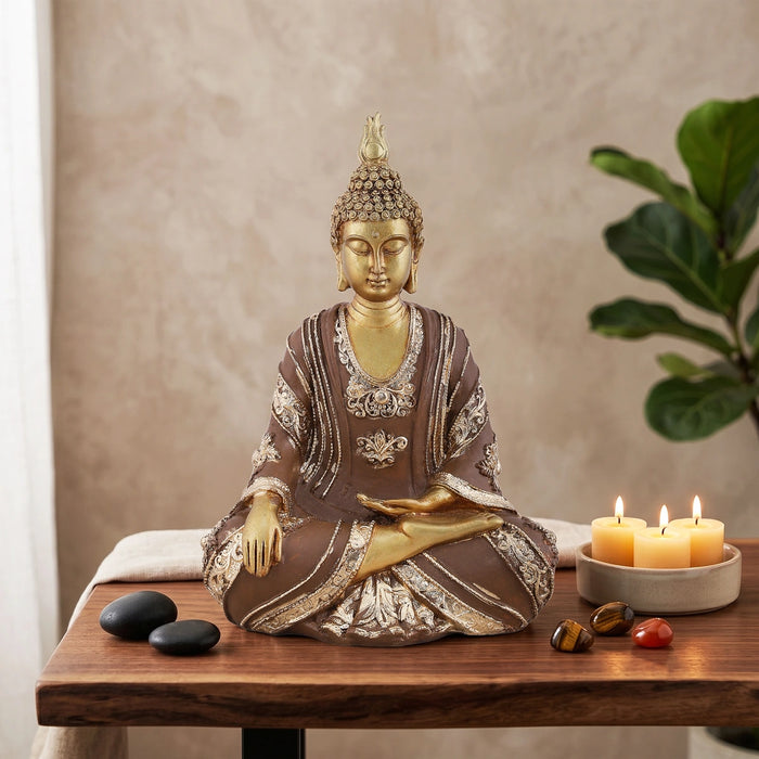 Buddha Sitting Statue - 10 x 7 Inches | Resin Idol/ Buddha Murti For Home Decor