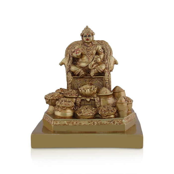Kubera Sitting On Base Murti - 7.5 x 6.75 Inches | Gold Polish Resin Idol/ Kuberan Statue For pooja