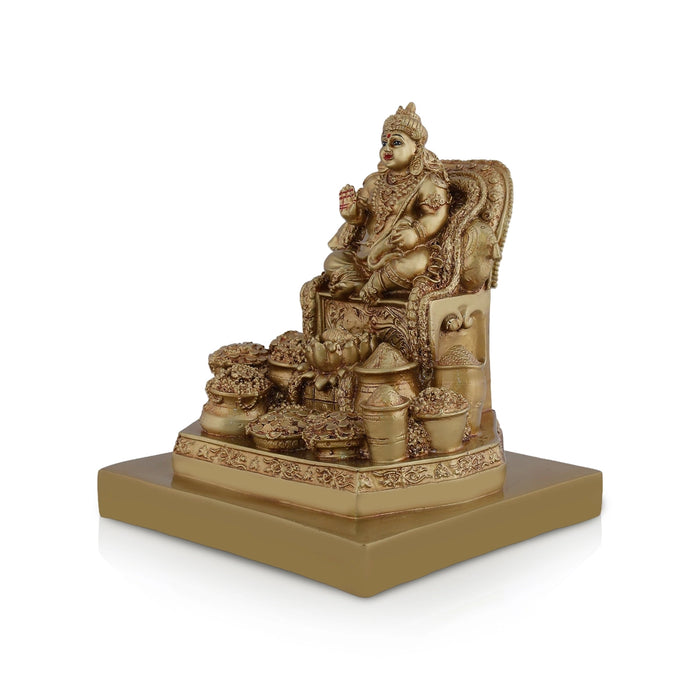 Kubera Sitting On Base Murti - 7.5 x 6.75 Inches | Gold Polish Resin Idol/ Kuberan Statue For pooja