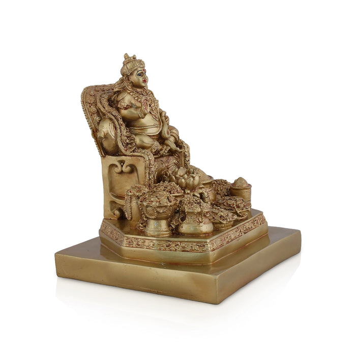 Kubera Sitting On Base Murti - 7.5 x 6.75 Inches | Gold Polish Resin Idol/ Kuberan Statue For pooja