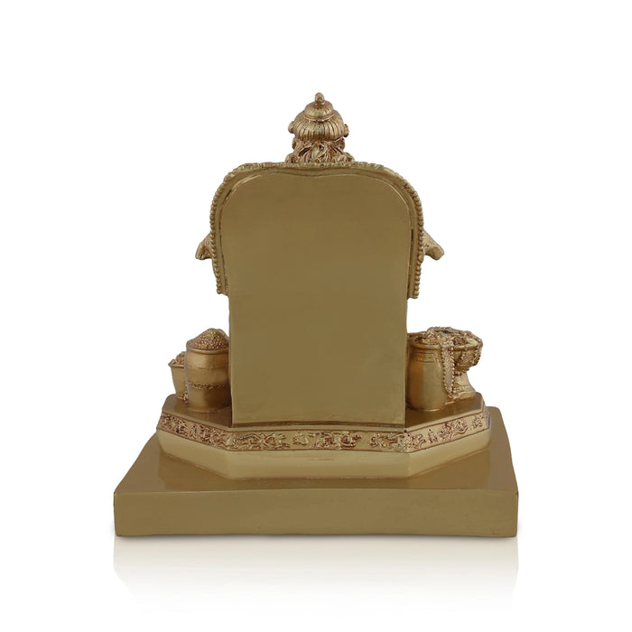 Kubera Sitting On Base Murti - 7.5 x 6.75 Inches | Gold Polish Resin Idol/ Kuberan Statue For pooja