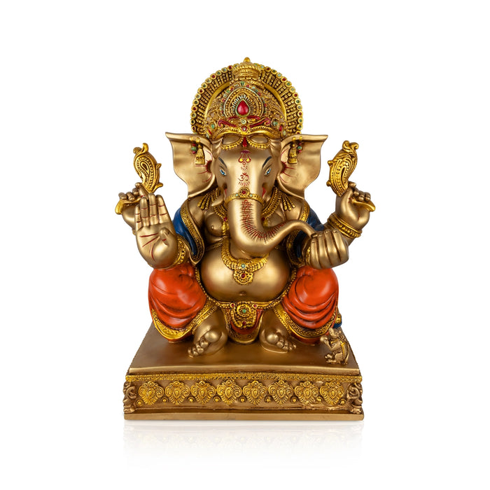 Ganesha Sitting On Base Statue - 8 x 5.5 Inches | Resin Idol/ Vinayagar Statue for Pooja Space