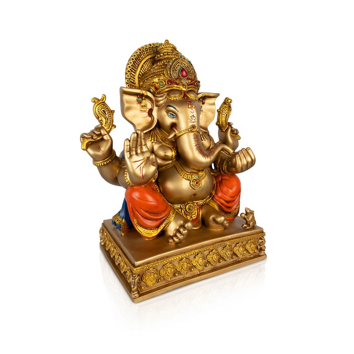 Ganesha Sitting On Base Statue - 8 x 5.5 Inches | Resin Idol/ Vinayagar Statue for Pooja Space