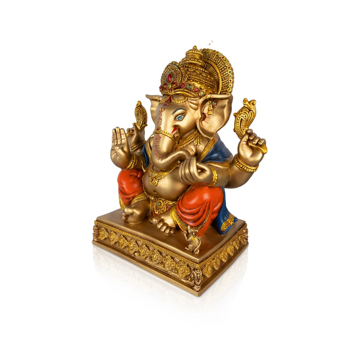 Ganesha Sitting On Base Statue - 8 x 5.5 Inches | Resin Idol/ Vinayagar Statue for Pooja Space