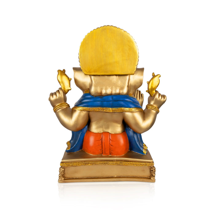 Ganesha Sitting On Base Statue - 8 x 5.5 Inches | Resin Idol/ Vinayagar Statue for Pooja Space
