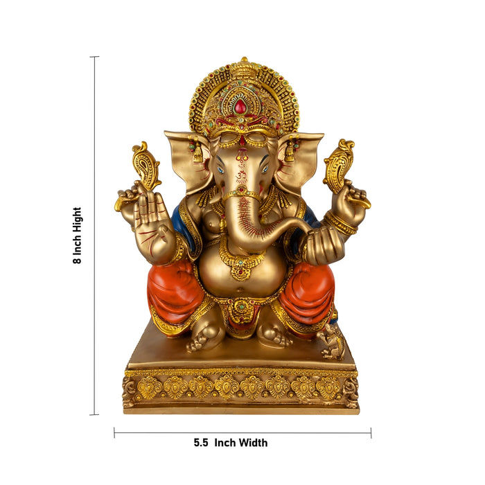 Ganesha Sitting On Base Statue - 8 x 5.5 Inches | Resin Idol/ Vinayagar Statue for Pooja Space