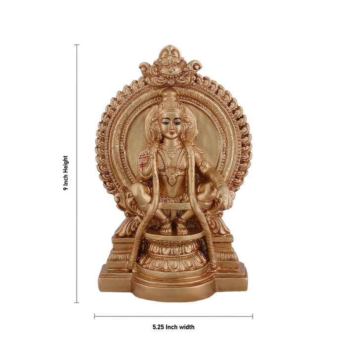 Ayyappan Sitting On Base Murti - 9 x 5.25 Inches | Gold Polish Resin Idol/ Iyyapan Statue For Pooja