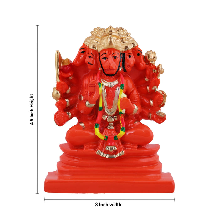 Panchamuga Hanuman Sitting On Base Murti - 4.5 x 3 Inches | Fibre Idol/ 5 Face Anjaneyar Statue For Pooja