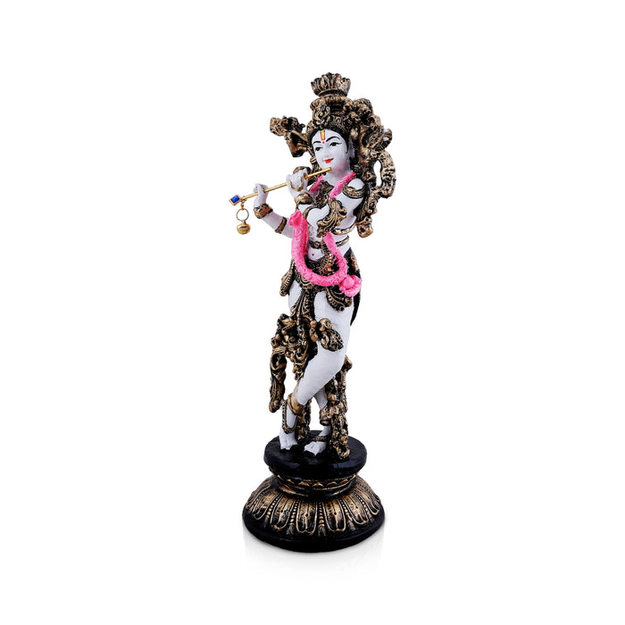 Krishna Standing On Base Statue - 11.5 x 3 Inches | Fibre Colour Idol/ Krishna Murti For Festive Decor