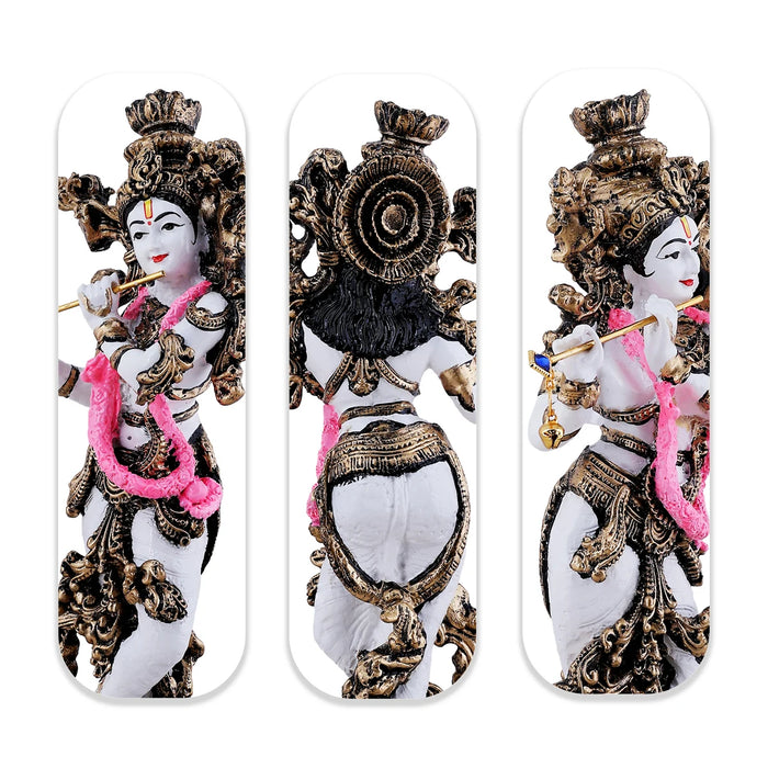 Krishna Standing On Base Statue - 11.5 x 3 Inches | Fibre Colour Idol/ Krishna Murti For Festive Decor