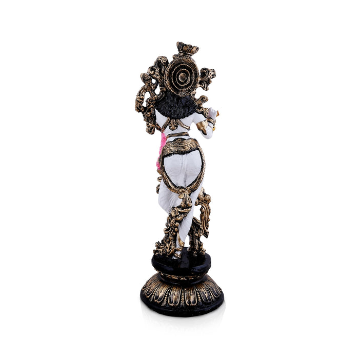 Krishna Standing On Base Statue - 11.5 x 3 Inches | Fibre Colour Idol/ Krishna Murti For Festive Decor