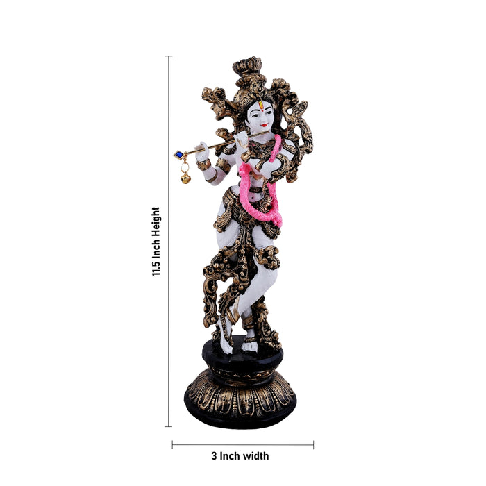 Krishna Standing On Base Statue - 11.5 x 3 Inches | Fibre Colour Idol/ Krishna Murti For Festive Decor