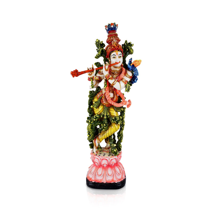 Krishna Murti Standing On Flower Base - 28 x 9 Inches | Fiber Statue/ Krishna Idol for Pooja