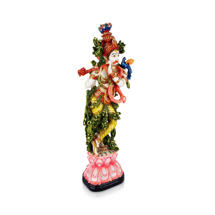 Krishna Murti Standing On Flower Base - 28 x 9 Inches | Fiber Statue/ Krishna Idol for Pooja