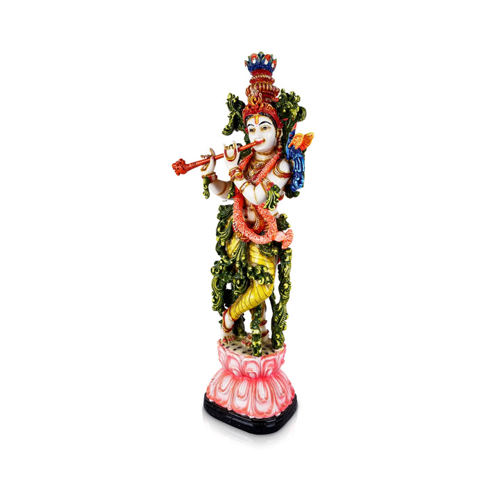 Krishna Murti Standing On Flower Base - 28 x 9 Inches | Fiber Statue/ Krishna Idol for Pooja