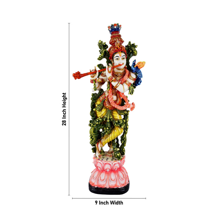 Krishna Murti Standing On Flower Base - 28 x 9 Inches | Fiber Statue/ Krishna Idol for Pooja