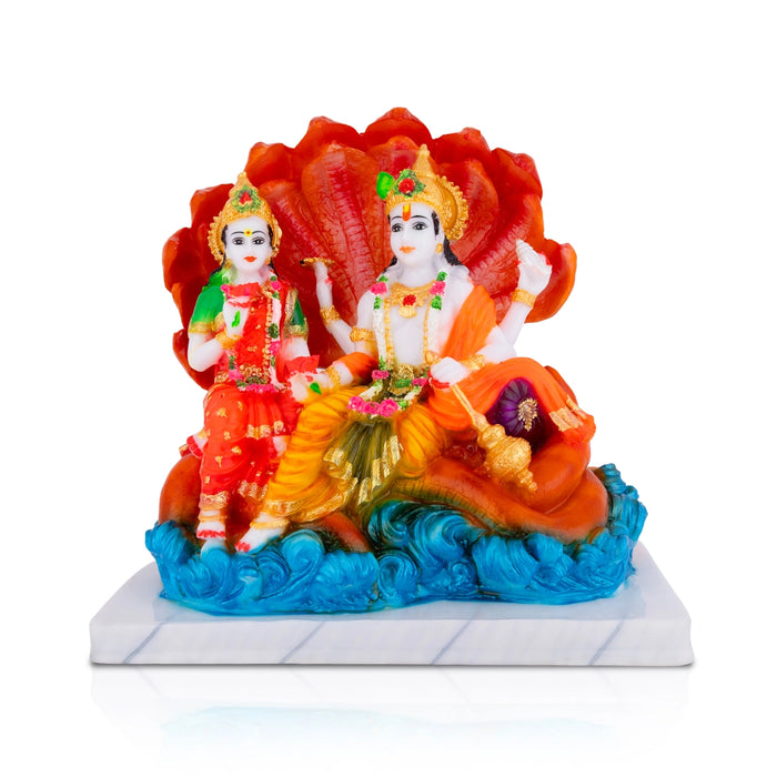 Vishnu Lakshmi Sitting on Sheshnag Murt - 9 x 9 Inches | Resin Idol/ Vishnu Lakshmi Statue for Pooja