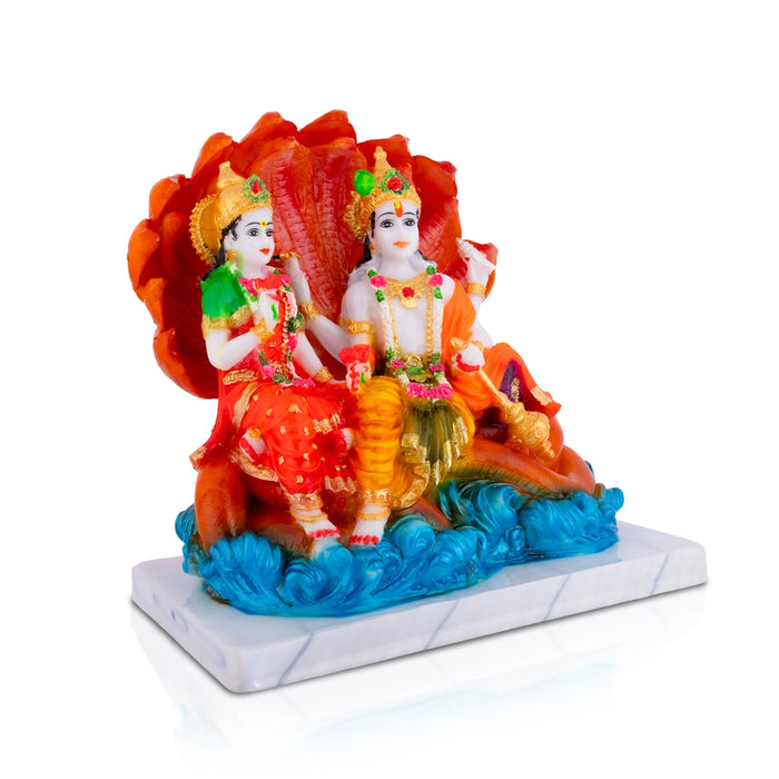 Vishnu Lakshmi Sitting on Sheshnag Murt - 9 x 9 Inches | Resin Idol/ Vishnu Lakshmi Statue for Pooja