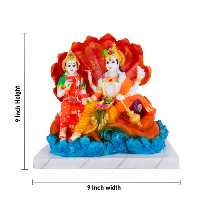 Vishnu Lakshmi Sitting on Sheshnag Murt - 9 x 9 Inches | Resin Idol/ Vishnu Lakshmi Statue for Pooja