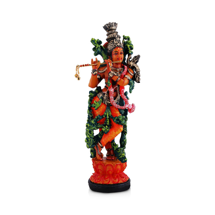Krishna Standing On Base Idol - 14 x 4.5 Inches | Fiber Colour Murti/ Lord krishna Statue For Festive Decor
