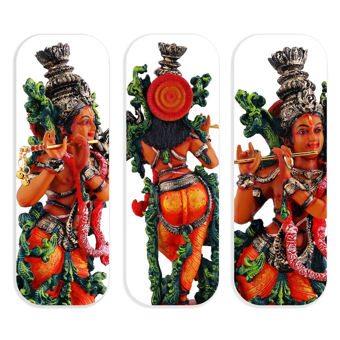 Krishna Standing On Base Idol - 14 x 4.5 Inches | Fiber Colour Murti/ Lord krishna Statue For Festive Decor