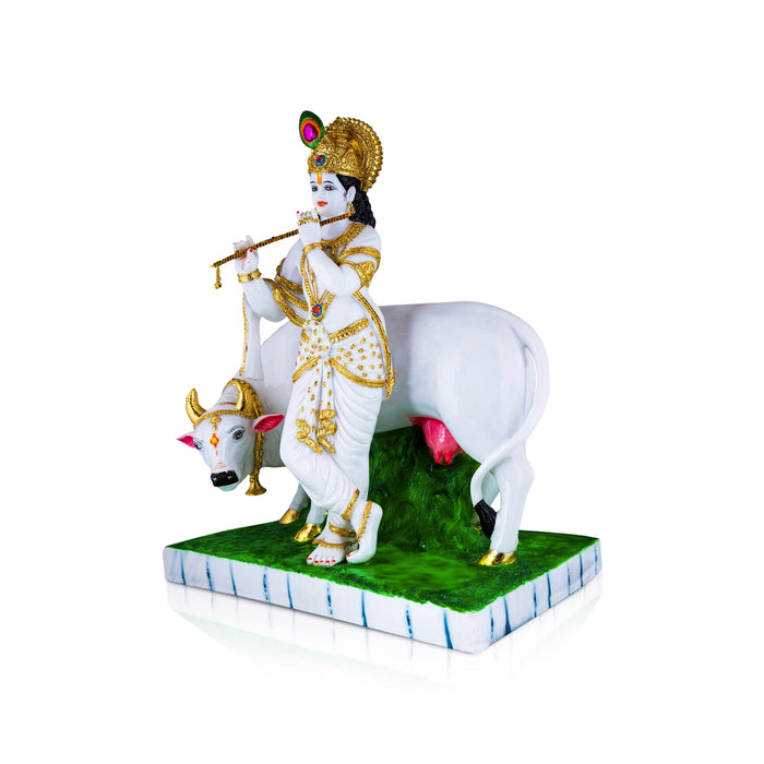 Cow Krishna Murti Standing On Base - 26 x 20 Inches | Resin Statue/ Cow Krishna Idol for Pooja