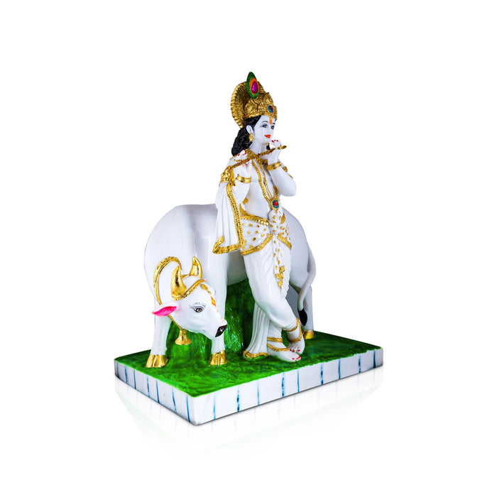 Cow Krishna Murti Standing On Base - 26 x 20 Inches | Resin Statue/ Cow Krishna Idol for Pooja