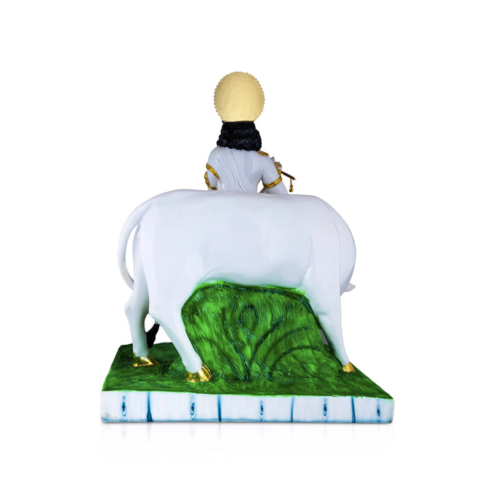 Cow Krishna Murti Standing On Base - 26 x 20 Inches | Resin Statue/ Cow Krishna Idol for Pooja