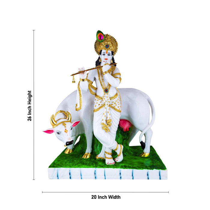 Cow Krishna Murti Standing On Base - 26 x 20 Inches | Resin Statue/ Cow Krishna Idol for Pooja
