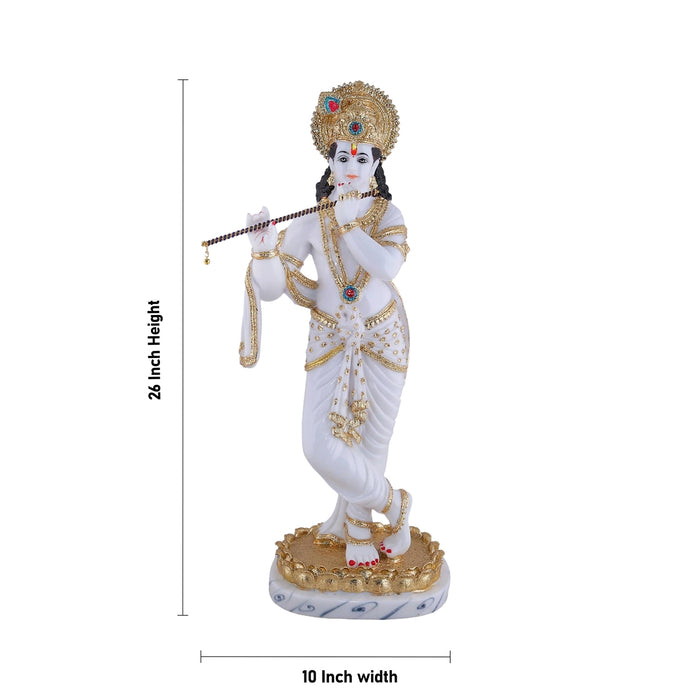 Krishna Standing On Kamal Base Murti - 26 x 10 Inches | Fibre Idol/ Kahna Ji Figurine For Home