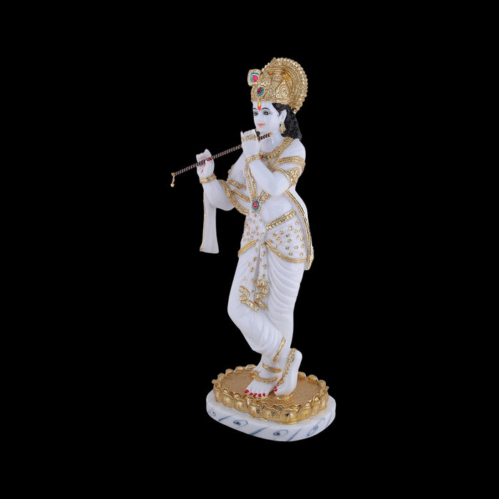 Krishna Standing On Kamal Base Murti - 26 x 10 Inches | Fibre Idol/ Kahna Ji Figurine For Home