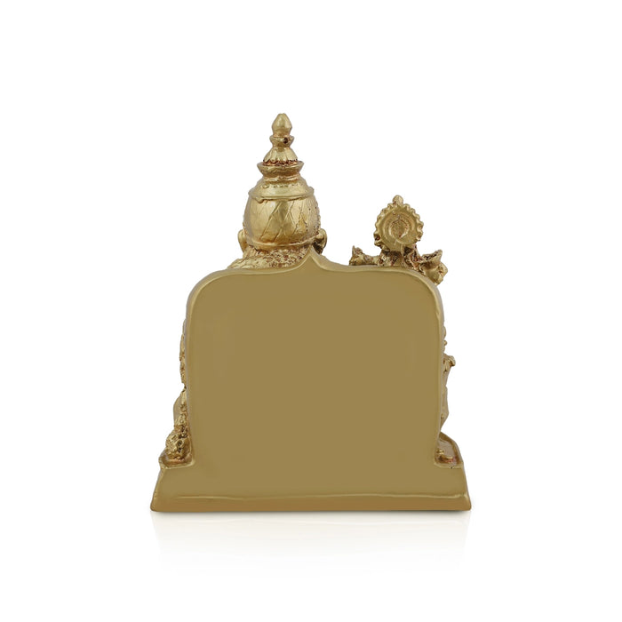 Lakshmi Kubera Sitting On Base Murti - 6.5 x 4.5 Inches | Gold Polish Resin Idol/ Kubera Lakshmi Statue For Home