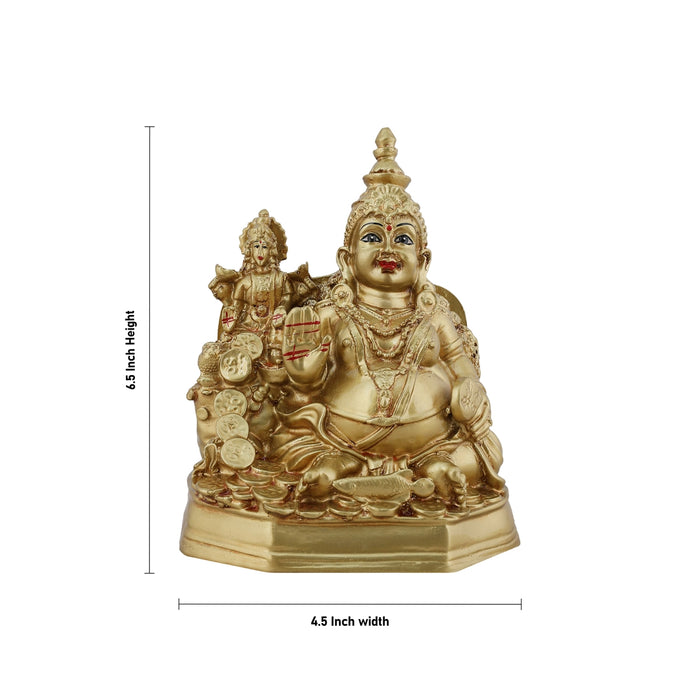 Lakshmi Kubera Sitting On Base Murti - 6.5 x 4.5 Inches | Gold Polish Resin Idol/ Kubera Lakshmi Statue For Home