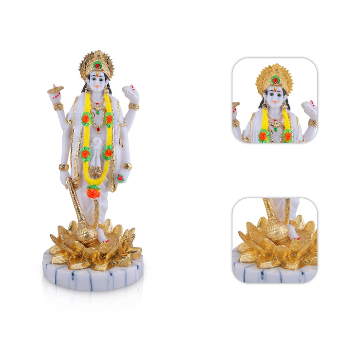 Vishnu Standing On Kamal Base Murti - 12 x 5.5 Inches | Fibre Idol/ Lord Vishnu Statue For Pooja
