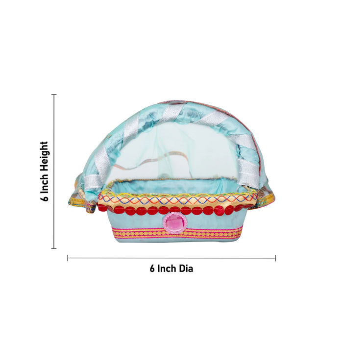 Lord Krishna Carry Basket with Handle - 6 x 6 Inches | Tokri Basket for Laddu Gopal