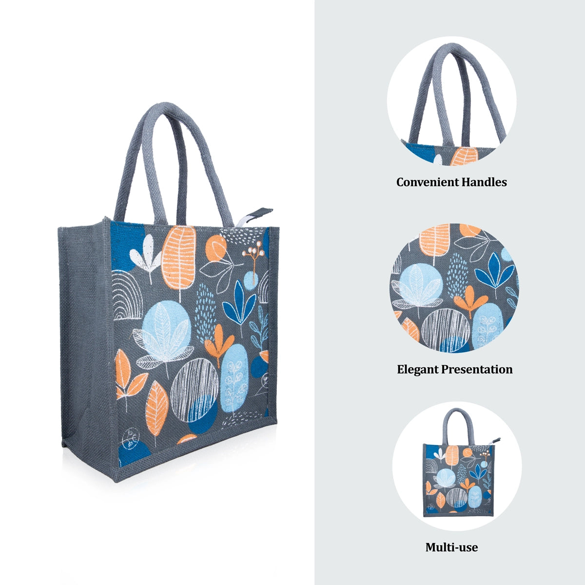 Giri Jute Lunch Bag with Zip 12 x 12 Inches Jute Bag Handbag Tote Bag for Women Assorted Colour