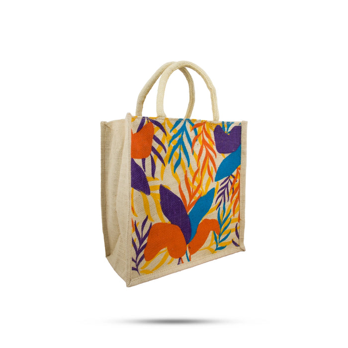 Giri Jute Lunch Bag with Zip 12 x 12 Inches Jute Bag Handbag Tote Bag for Women Assorted Colour