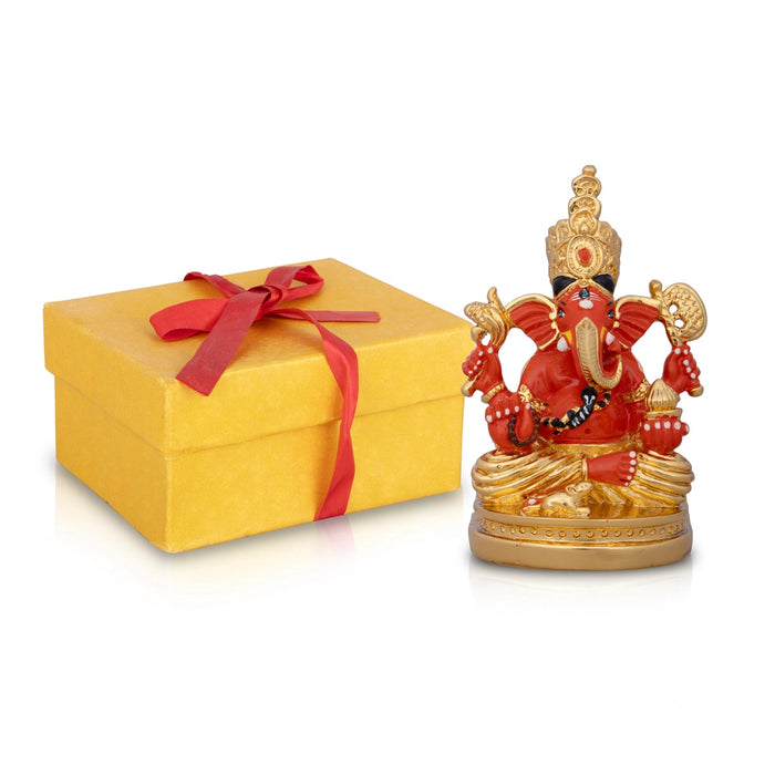 Mukut Ganesh Murti - 4.5 x 3 Inches | Ceramic Sculpture/ Ganpati Idol/ Vinayaka Statue for Pooja
