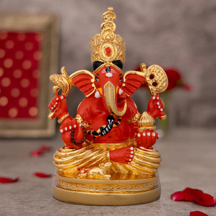 Mukut Ganesh Murti - 4.5 x 3 Inches | Ceramic Sculpture/ Ganpati Idol/ Vinayaka Statue for Pooja