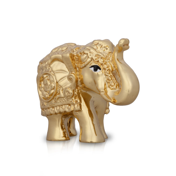 Elephant Statue - 1.5 x 2 Inches | Ceramic Sculpture/ Gold Polish Elephant Figurine/ Elephant Sculpture for Home