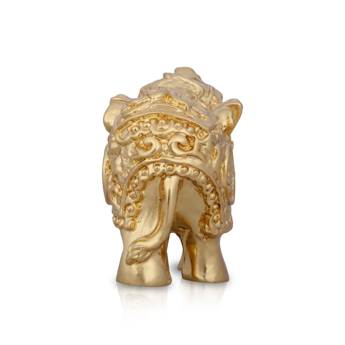 Elephant Statue - 1.5 x 2 Inches | Ceramic Sculpture/ Gold Polish Elephant Figurine/ Elephant Sculpture for Home